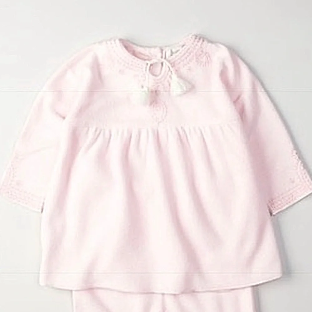 Angel Dear 2 piece Pink Dress and Pants Soft Chenille Baby Outfit w/ Tassels